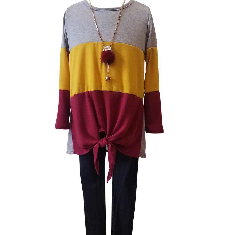 Girl 2 PCS Long Sleeve Color Block Christmas Blouse Top T-shirt Legging Pants